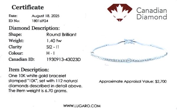 Canadian Diamond Tennis Bracelet In White Gold