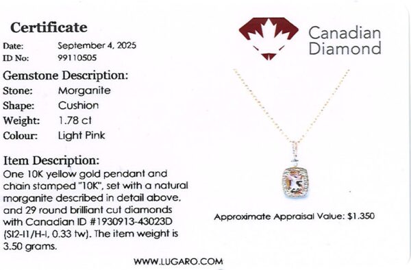 Morganite and Canadian Diamond Halo Pendant in Yellow Gold