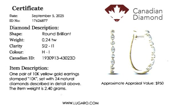 Canadian Diamond Hoop Earrings in Yellow Gold | 0.24 Carat TW