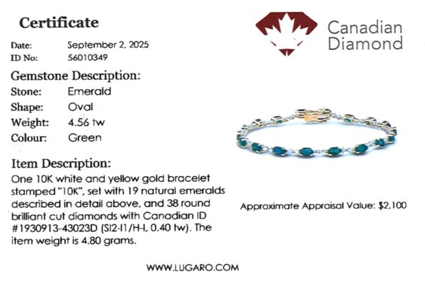Oval Emerald & Canadian Diamond Tennis Bracelet in White and Yellow Gold