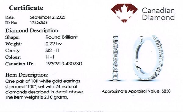 Canadian Diamond Huggie Hoop Earrings in White Gold