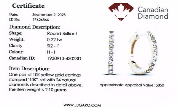 Canadian Diamond Huggie Hoop Earrings in Yellow Gold