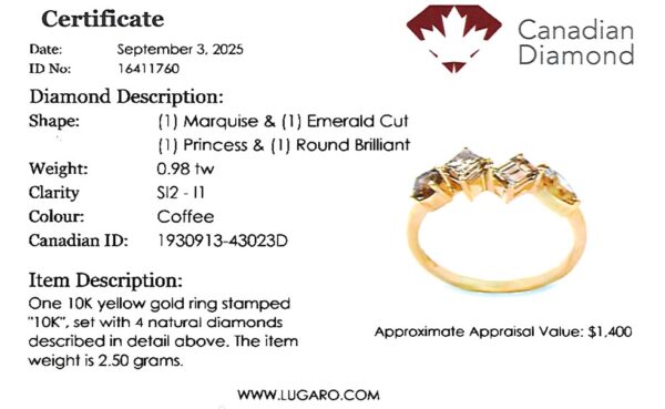 Canadian Coffee Diamond Multi Cut Ring in Yellow Gold