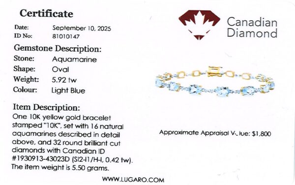 Aquamarine And Canadian Diamond Bracelet In Yellow and White Gold