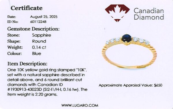 Round Sapphire & Canadian Diamond Ring in Yellow Gold
