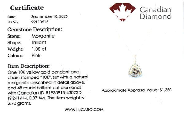 Morganite and Canadian Diamond Double Halo Pendant in Yellow Gold