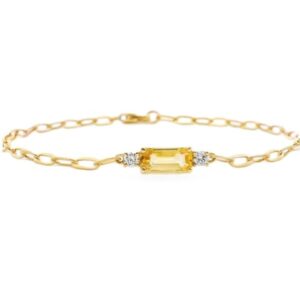 Yellow Sapphire and Canadian Diamond Paperclip Bracelet In Yellow Gold