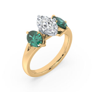 Classic De Beers Forevermark Diamond and Emerald Trilogy Style Ring 18K Gold