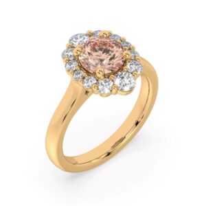 Brazilian Morganite and De Beers Forevermark Diamond Halo Ring in 14K Yellow Gold