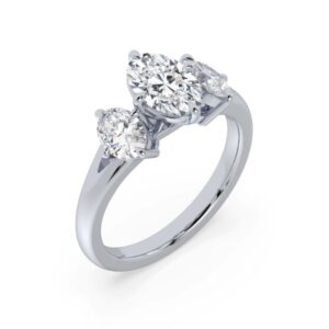 Classic De Beers Forevermark Oval Diamond Trilogy Style Anniversary Ring in Platinum