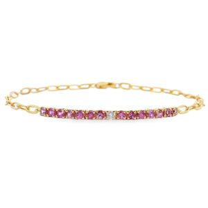 Pink Sapphire and Canadian Diamond Paperclip Chain Bracelet In Yellow Gold