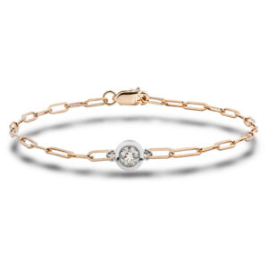 Bezel Set Canadian Diamond Paperclip Bracelet in White & Yellow Gold