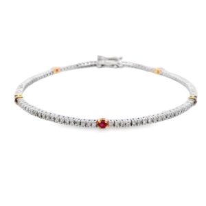 Ruby and Canadian Diamond Tennis Bracelet in White and Yellow Gold
