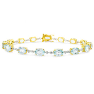 Aquamarine And Canadian Diamond Bracelet In Yellow and White Gold
