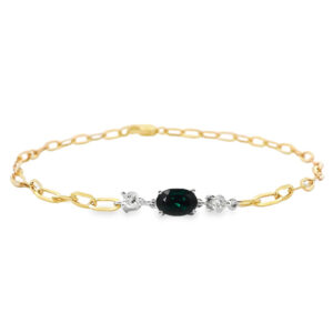 Sapphire and Canadian Diamond Paperclip Chain Bracelet in Yellow and White Gold