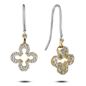 Canadian Diamond Clover Dangle Earrings in Yellow and White Gold