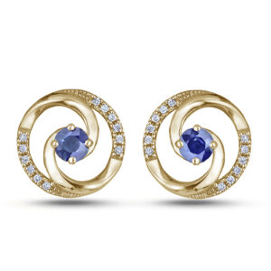 Canadian Diamond and Sapphire Center Of My Universe Stud Earrings in Yellow Gold