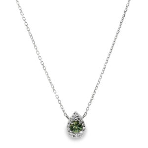 Green Sapphire and Canadian Diamond Pear-Shaped Halo Pendant in White Gold