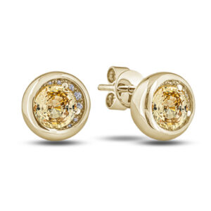 Yellow Sapphire and Canadian Diamond Bezel Set Stud Earrings in Yellow Gold