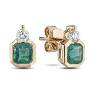 De Beers Forevermark Diamond and Emerald Earrings in 18K Yellow Gold
