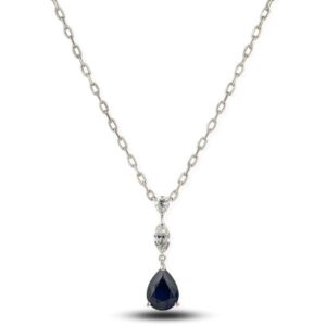 Pear Sapphire and Canadian Diamond Pendant In 14K White Gold