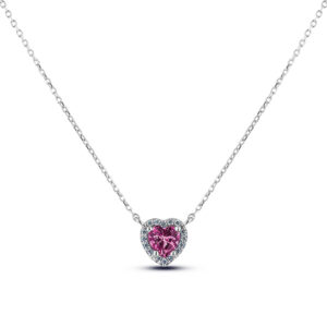 Heart Shape Purple Pink Sapphire and Diamond Pendant in White Gold