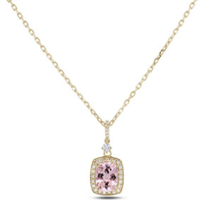 Morganite and Canadian Diamond Halo Pendant in Yellow Gold