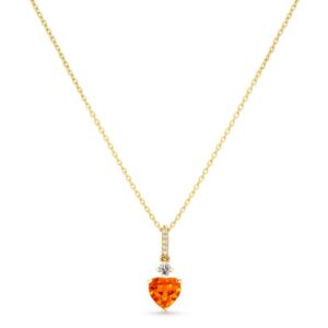 Heart Shaped Orange Sapphire & Canadian Diamond Pendant in Yellow Gold