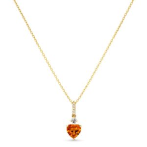 Heart Shaped Orange - Brown Sapphire & Canadian Diamond Pendant in Yellow Gold