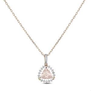 Trilliant Cut Morganite and Canadian Diamond Pendant in Yellow Gold