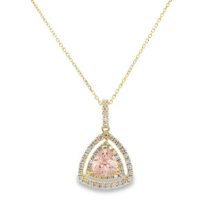 Morganite and Canadian Diamond Double Halo Pendant in Yellow Gold