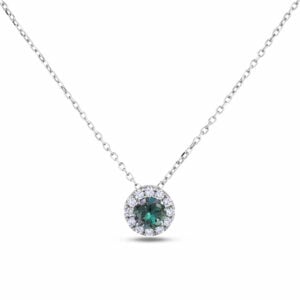 Color Change Alexandrite and Diamond Halo Pendant in 14K White Gold