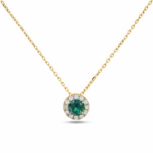 Color Change Alexandrite and Diamond Halo Pendant in 14K Yellow Gold