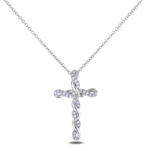 Canadian Diamond Twist Style Cross Necklace in White Gold