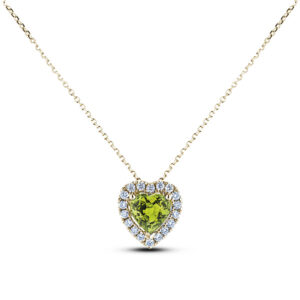 Heart Shape Non Heated Green Sapphire and Canadian Diamond Halo Pendant in Yellow Gold