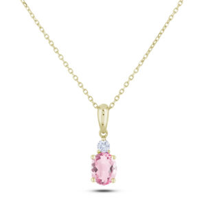 Oval Shaped Pink Sapphire & Diamond Pendant in Yellow Gold
