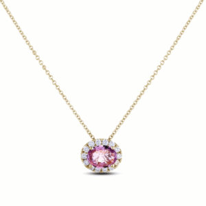 Non Heated African Oval Purple Sapphire and Canadian Diamond Pendant in Yellow Gold