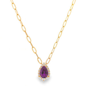 Amethyst and Canadian Diamond Halo Paperclip Chain Necklace in Yellow Gold