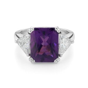 Brazilian Amethyst and GIA Diamond Trilogy Ring in 18K White Gold