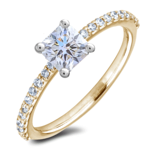 Ideal Princess Cut Diamond Ring with Side Diamonds in 14K Yellow Gold