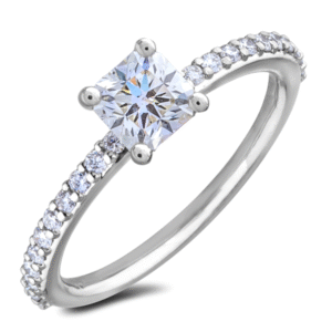 Ideal Princess Cut Diamond Ring with Side Diamonds in 14K White Gold