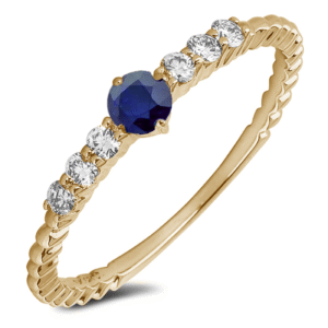 Round Sapphire & Canadian Diamond Ring in Yellow Gold