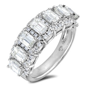 De Beers Forevermark Emerald Cut Diamond Halo Anniversary Ring in Platinum