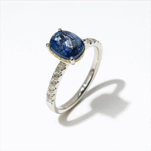 Ceylon Sapphire and Diamond 18K White Gold Ring Featuring a Hidden Yellow Sapphire Halo