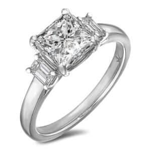 GIA Princess Cut Diamond & De Beers Forevermark Diamond Trilogy Engagement Ring in Platinum