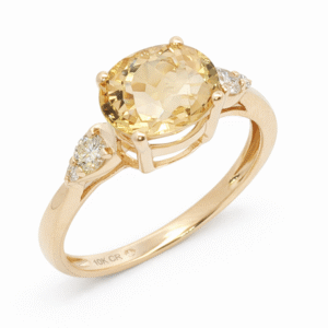 Yellow Beryl Morganite and Canadian Diamond Ring in Yellow Gold