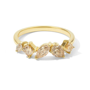 Canadian Coffee Diamond Mosaic Style 5 Stone Anniversary Ring in Yellow Gold