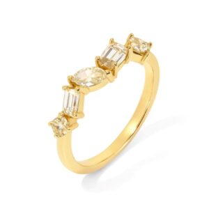 Fancy Light Yellow Canadian Diamond Mosaic Style 5 Stone Anniversary Ring in Yellow Gold