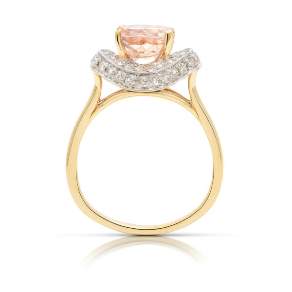 Non Heated Morganite and Diamond Double Halo Ring In 14K White and Yellow Gold