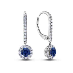 Sapphire and Canadian Diamond Dangle Hoop Earrings in White Gold